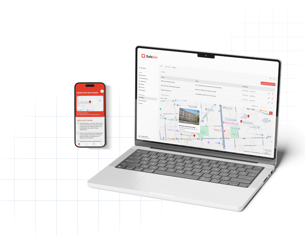 Prezentacja interfejsu aplikacji SafeUni