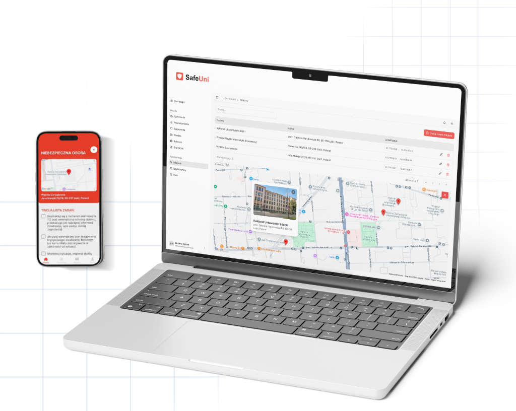 Prezentacja interfejsu aplikacji SafeUni